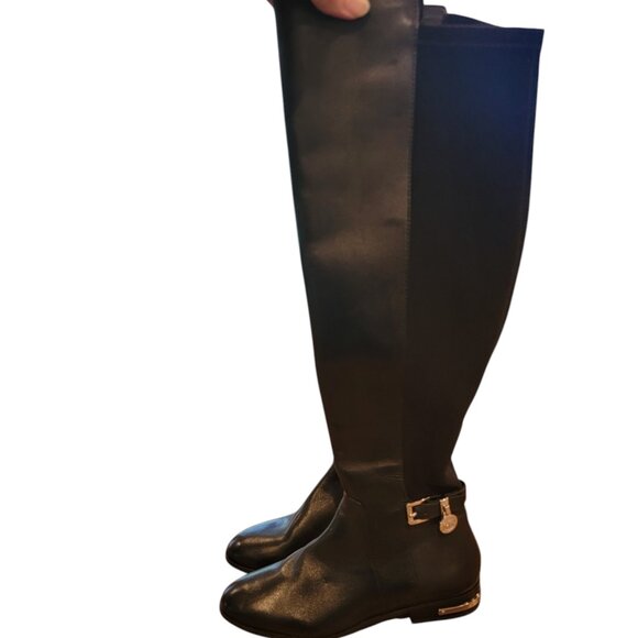 Michael Kors Hamilton Black Leather Riding Stretch Tall Zip Boot - Picture 1 of 12